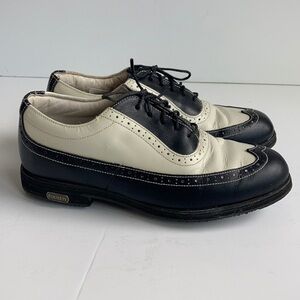 Footjoy Europa Collection wing tip style cream and black golf shoes